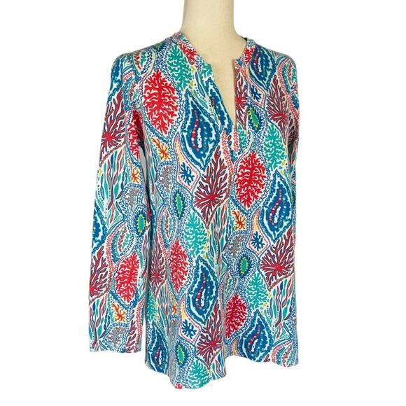 Lilly Pulitzer Odette Blue Multi Minnow Print Tunic Top Women's Medium - Picture 2 of 9